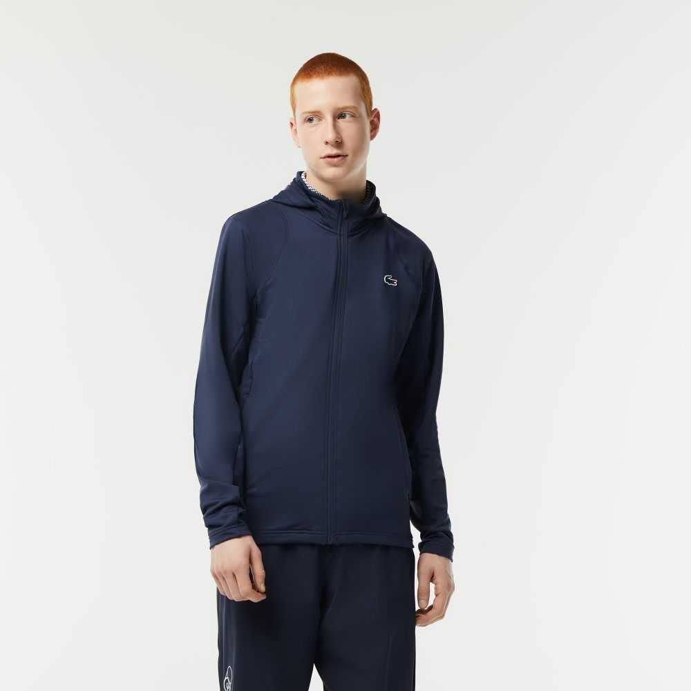 Lacoste SPORT Zipped High-Neck Hooded Sweatshirt Blue | ASR-175346