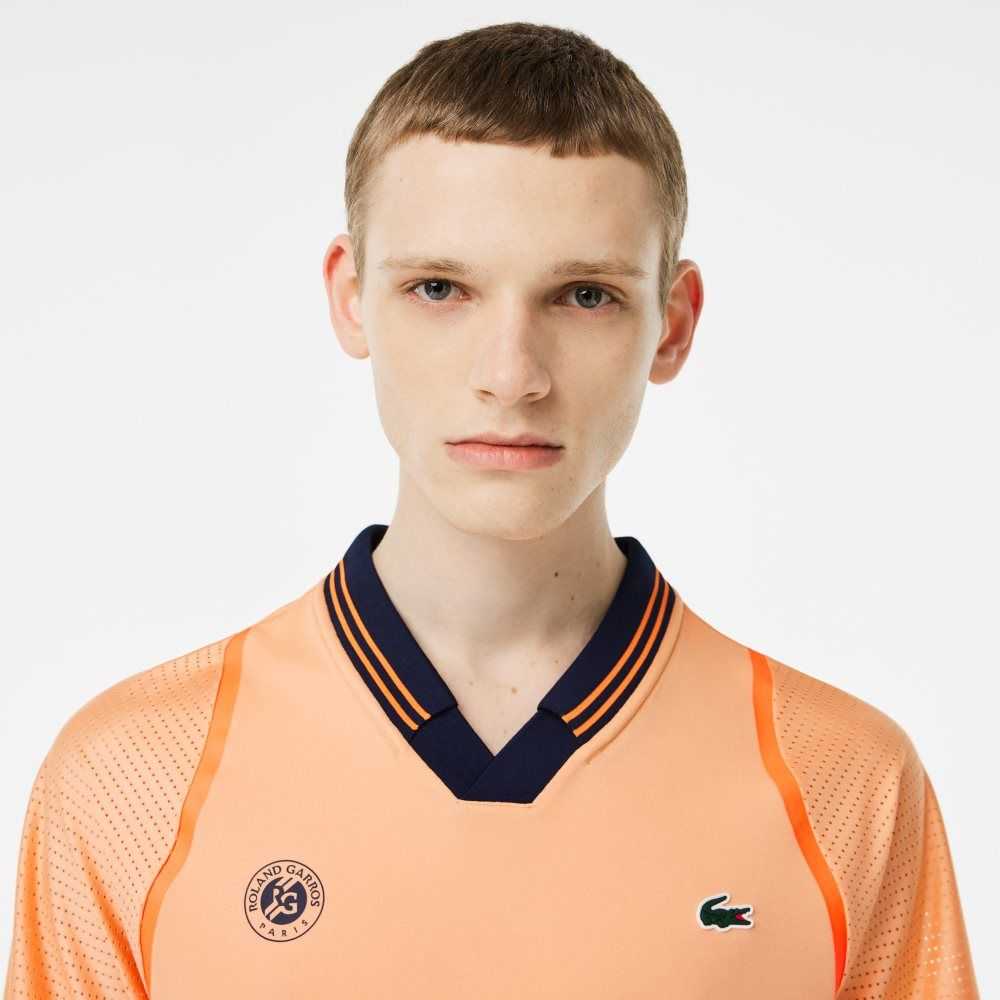 Lacoste SPORT x Daniil Medvedev Roland Garros Edition Team Leader Polo Light Orange / Navy Blue | ITA-857103