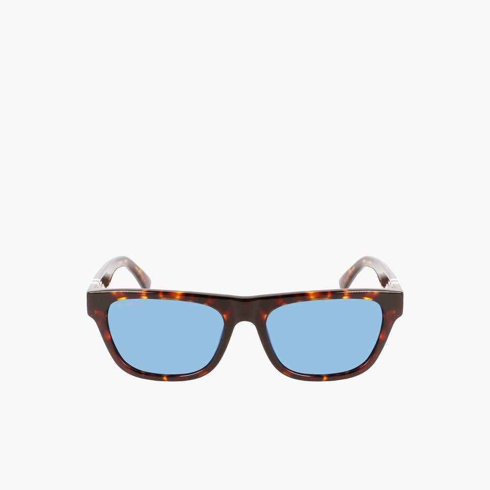 Lacoste Scale-Style Rectangle Acetate L.12.12 Sunglasses Matte Havana | EDO-219304