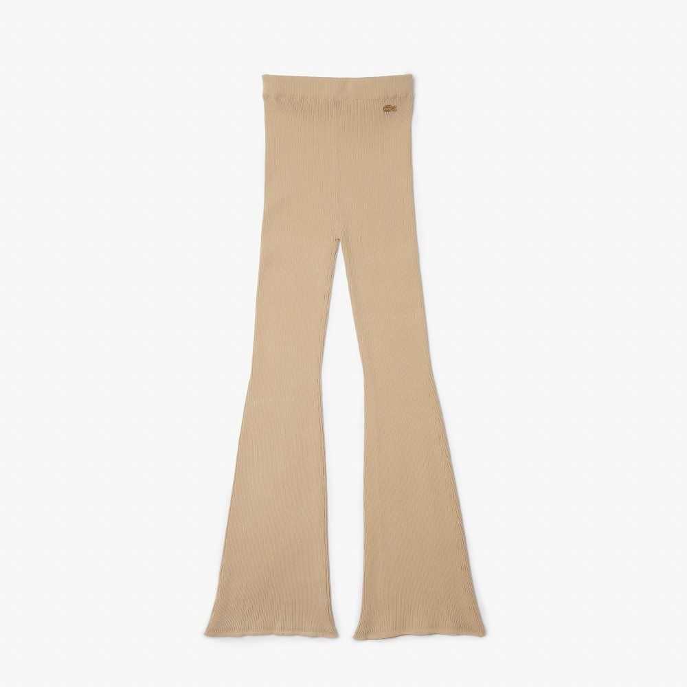 Lacoste Seamless Ribbed Knit Leggings Beige | JMR-105269