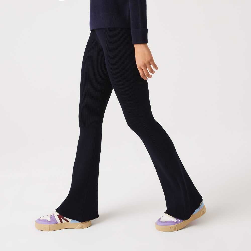 Lacoste Seamless Ribbed Knit Leggings Navy Blue | ETS-763289