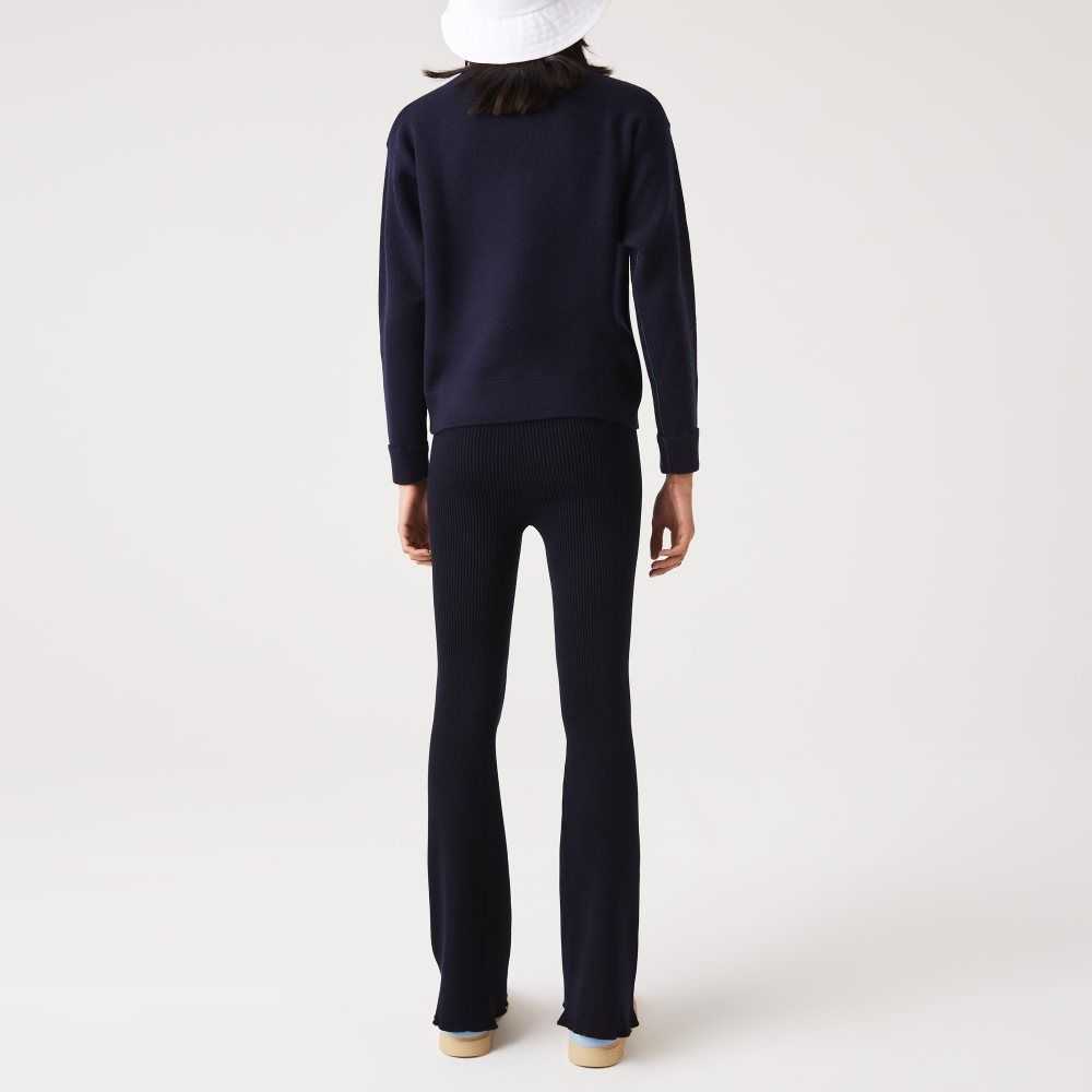 Lacoste Seamless Ribbed Knit Leggings Navy Blue | ETS-763289