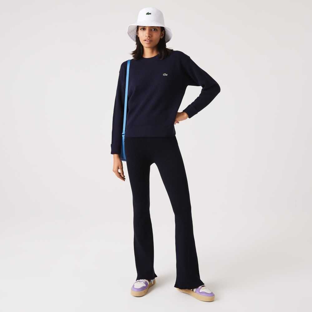 Lacoste Seamless Ribbed Knit Leggings Navy Blue | ETS-763289