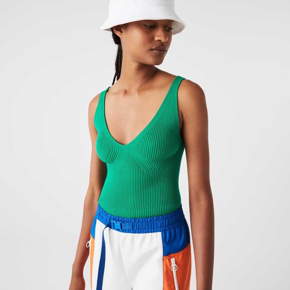 Lacoste Seamless Ribbed Knit Tank Top Green | APG-234875