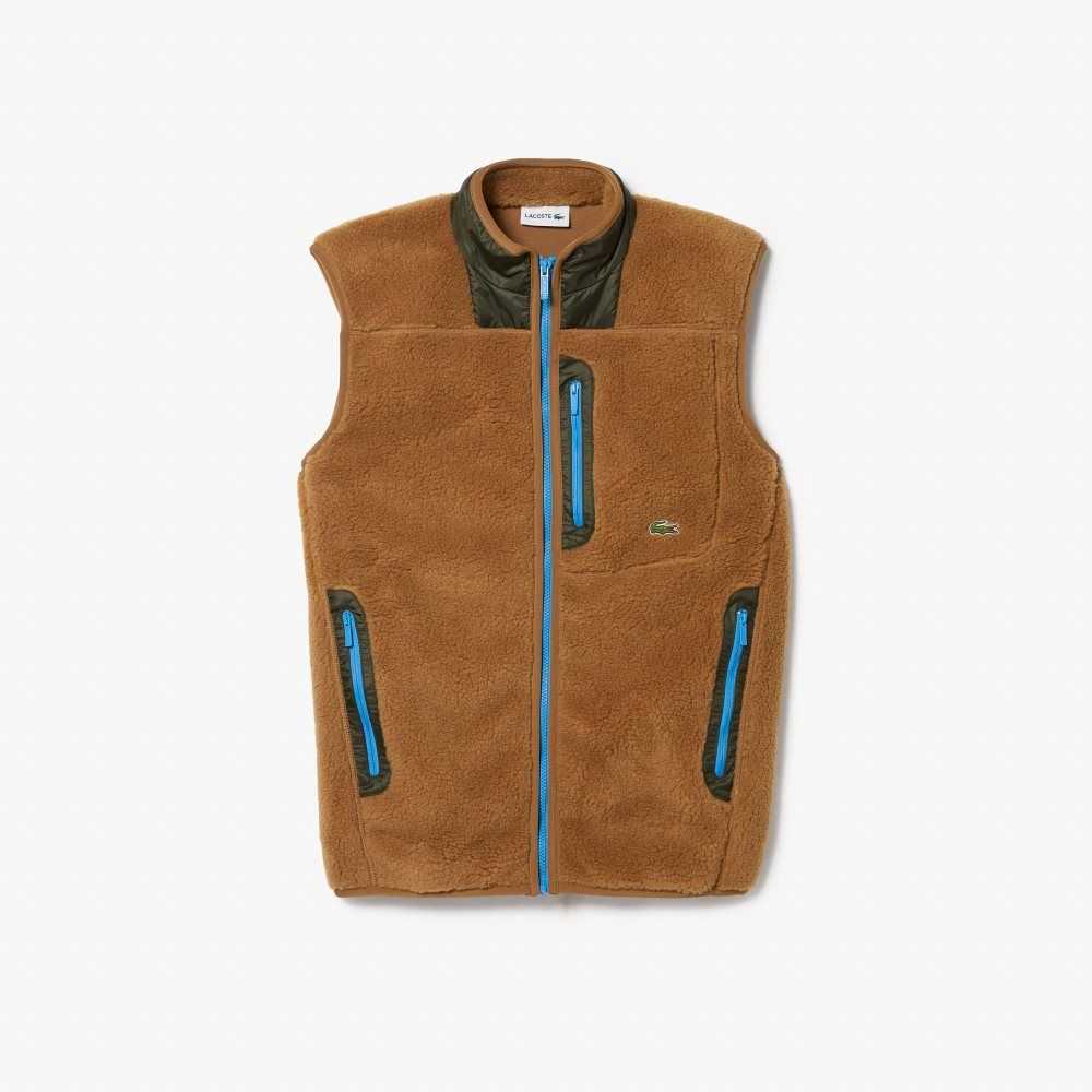 Lacoste Sherpa Fleece Vest Brown / Khaki Green | KAC-721836