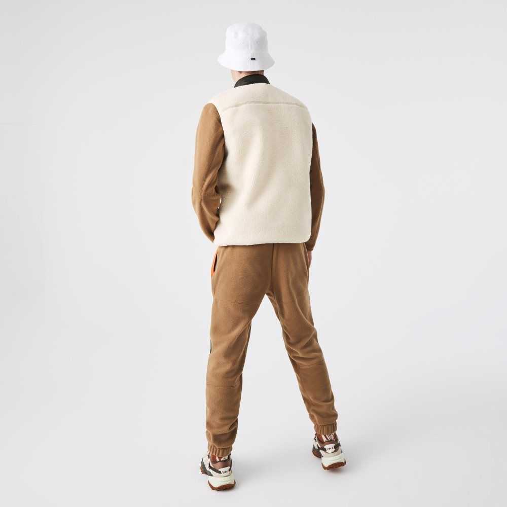 Lacoste Sherpa Fleece Vest White / Khaki Green | OGY-139502