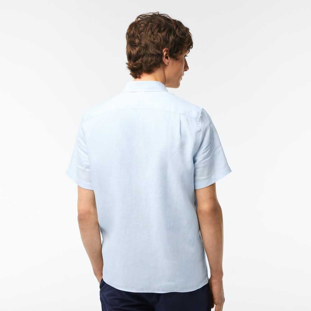 Lacoste Short Sleeve Linen Shirt Light Blue | JPD-759218