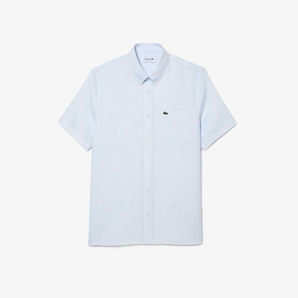 Lacoste Short Sleeve Linen Shirt Light Blue | JPD-759218