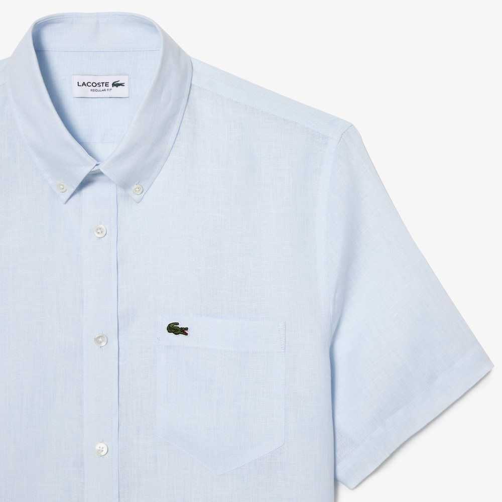 Lacoste Short Sleeve Linen Shirt Light Blue | JPD-759218