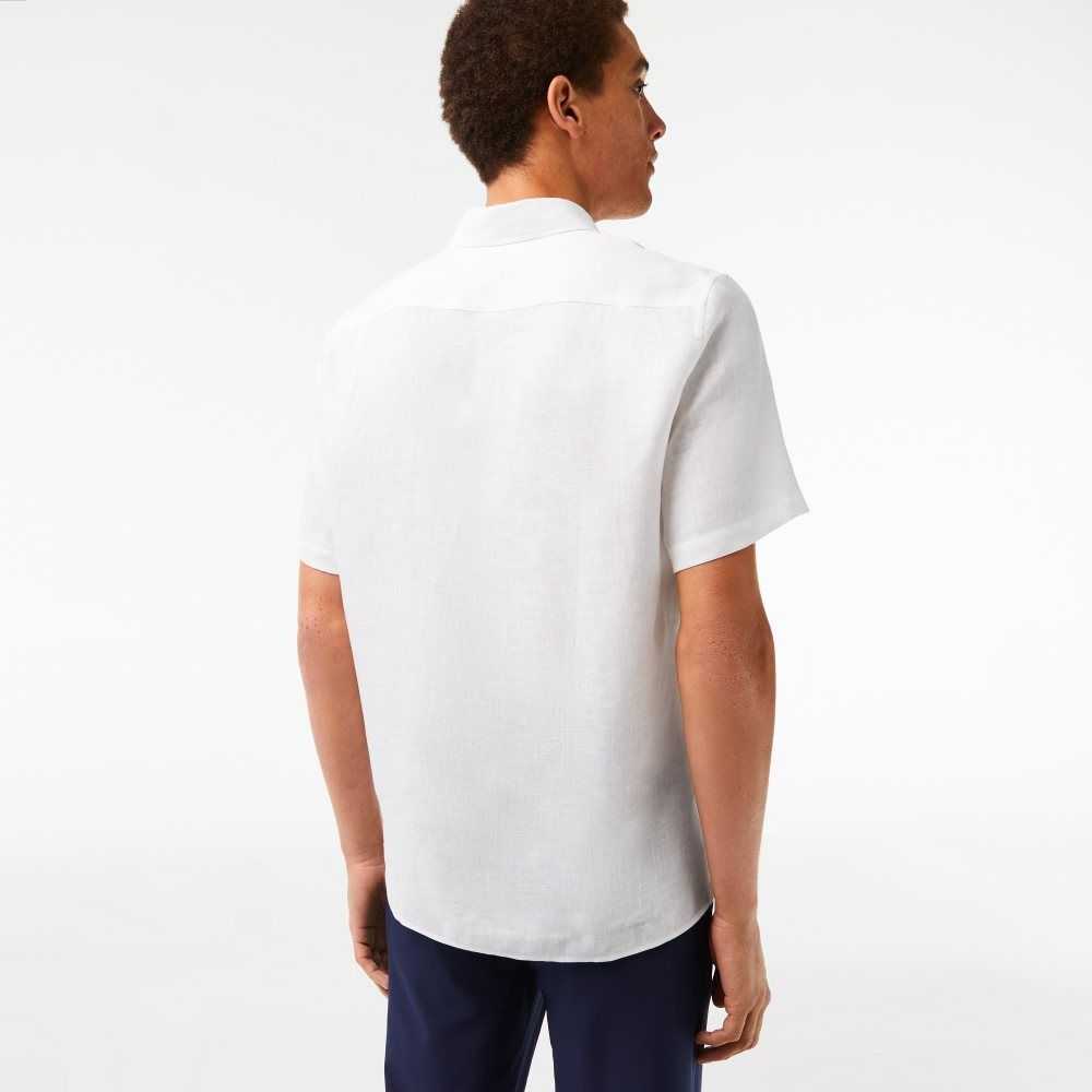 Lacoste Short Sleeve Linen Shirt White | BXI-052631