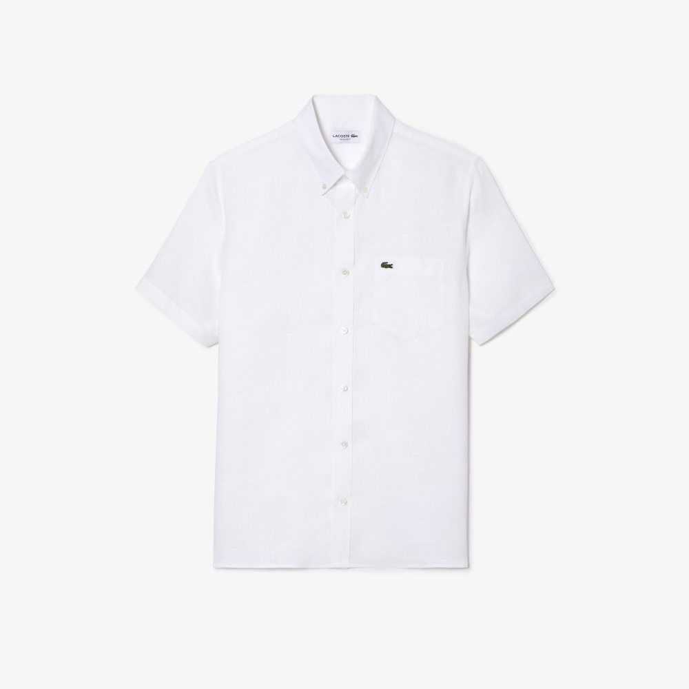 Lacoste Short Sleeve Linen Shirt White | BXI-052631