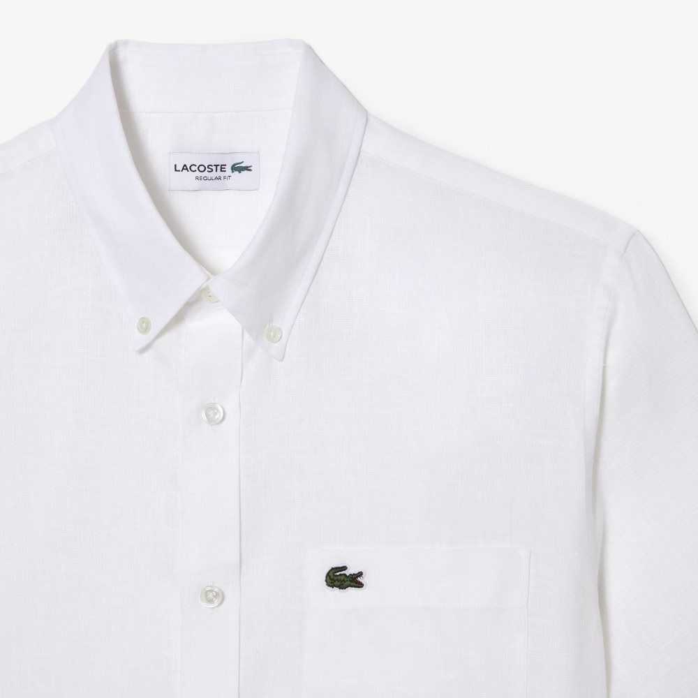 Lacoste Short Sleeve Linen Shirt White | BXI-052631