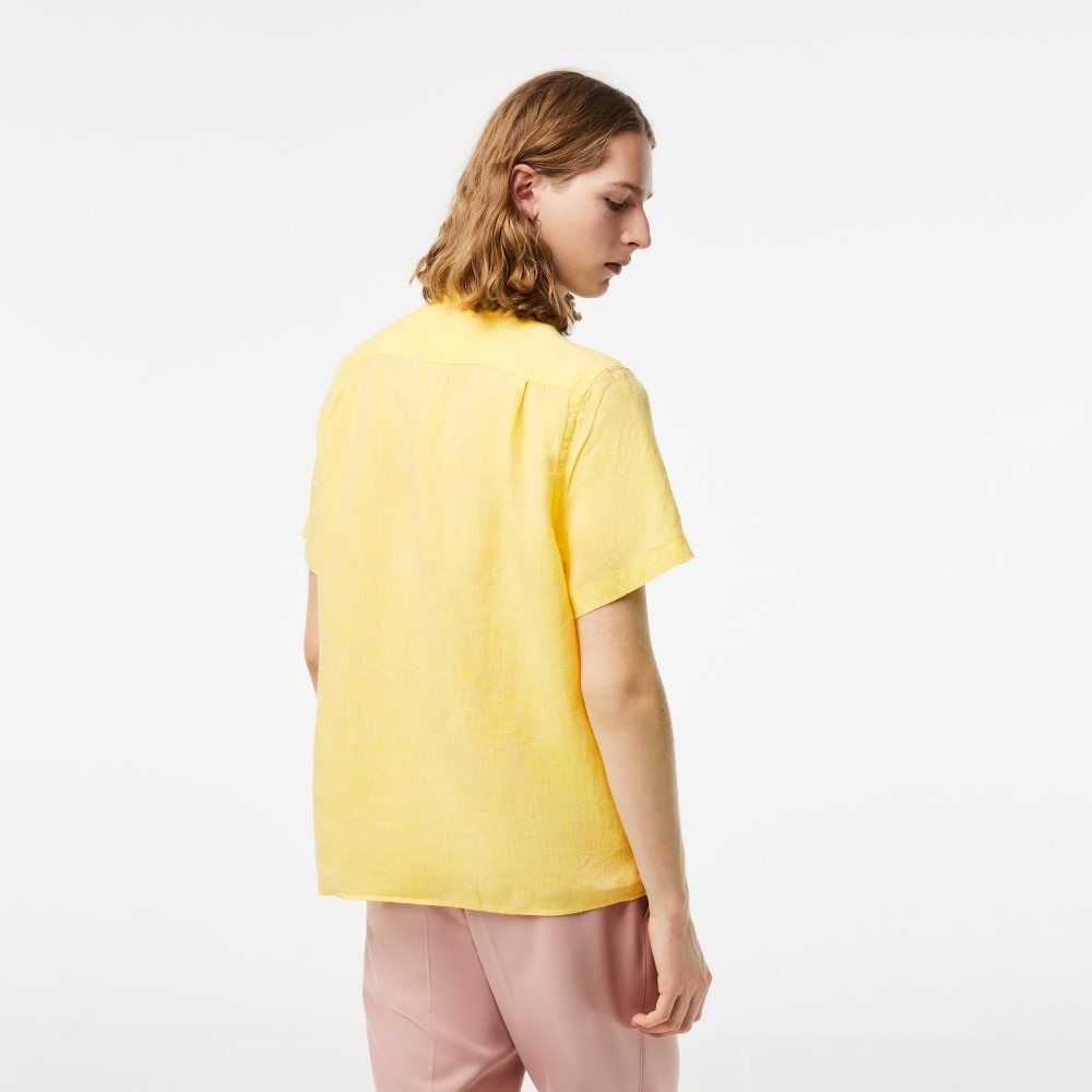 Lacoste Short Sleeve Linen Shirt Yellow | OEN-571603