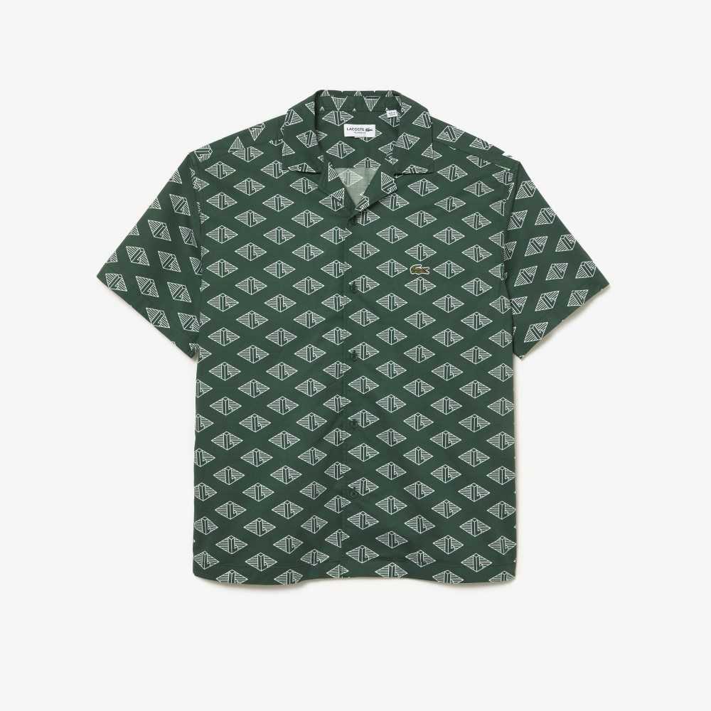 Lacoste Short Sleeve Monogram Print Shirt Green / White | GBI-108647