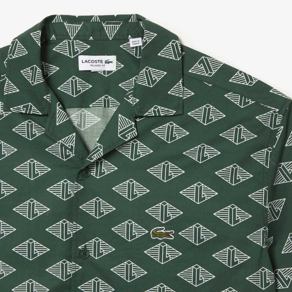 Lacoste Short Sleeve Monogram Print Shirt Green / White | GBI-108647