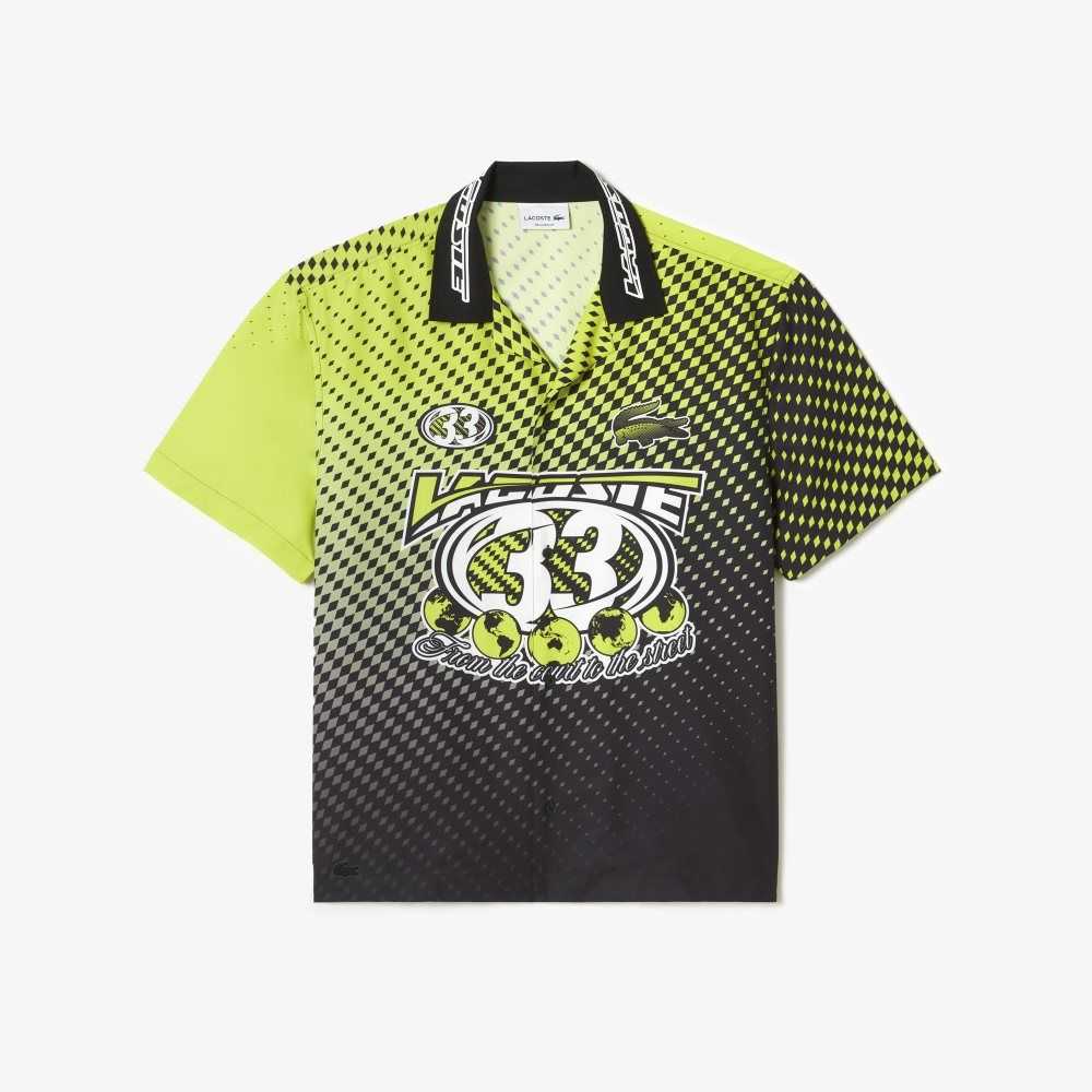 Lacoste Short Sleeve Ombre Checkerboard Print Shirt Yellow / Black | IAK-674035