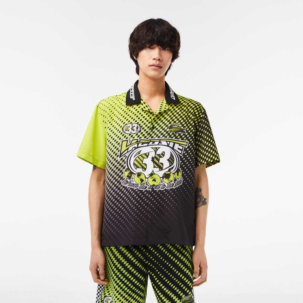 Lacoste Short Sleeve Ombre Checkerboard Print Shirt Yellow / Black | IAK-674035