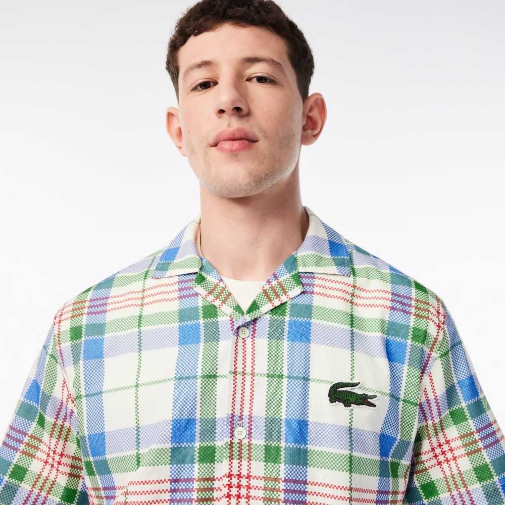 Lacoste Short Sleeve Organic Cotton Check Shirt White | GQJ-150862