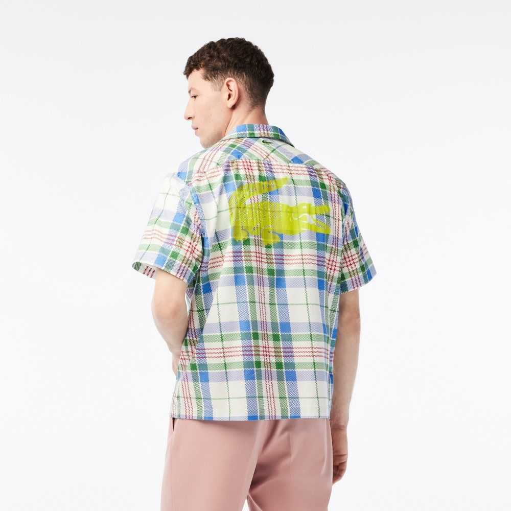 Lacoste Short Sleeve Organic Cotton Check Shirt White | GQJ-150862