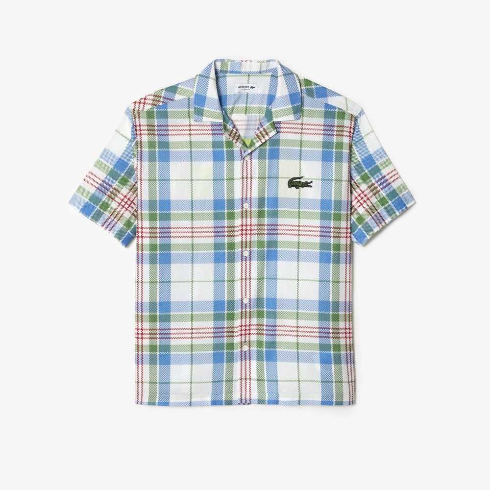 Lacoste Short Sleeve Organic Cotton Check Shirt White | GQJ-150862