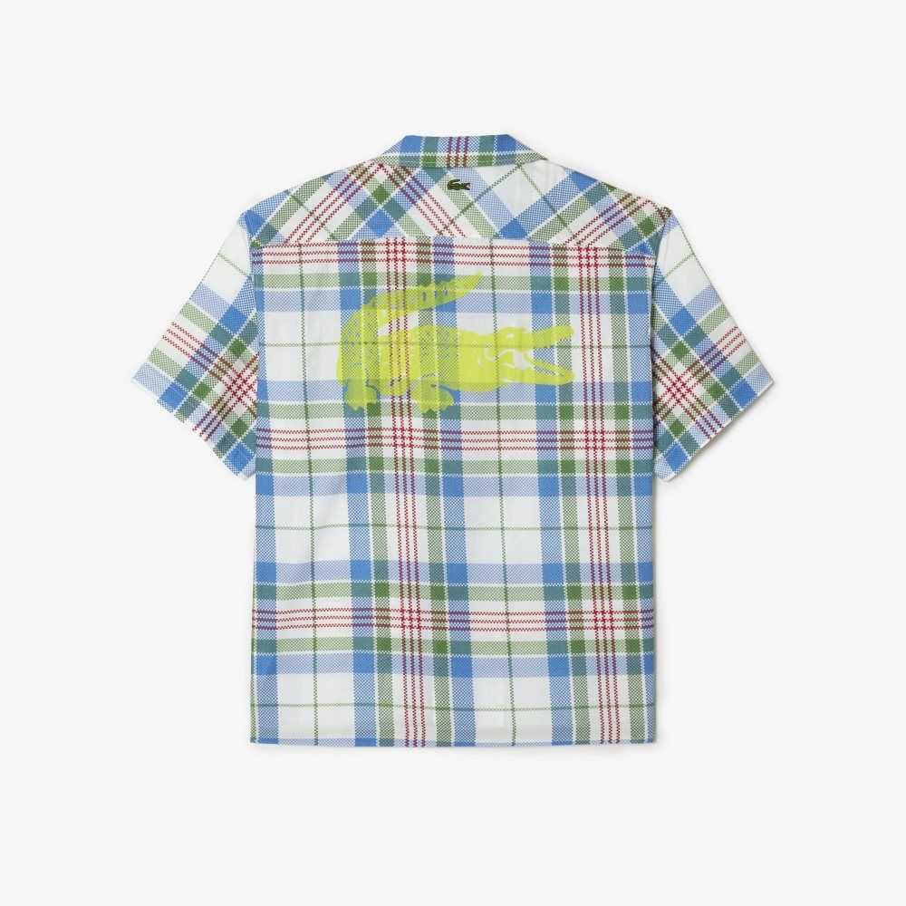 Lacoste Short Sleeve Organic Cotton Check Shirt White | GQJ-150862