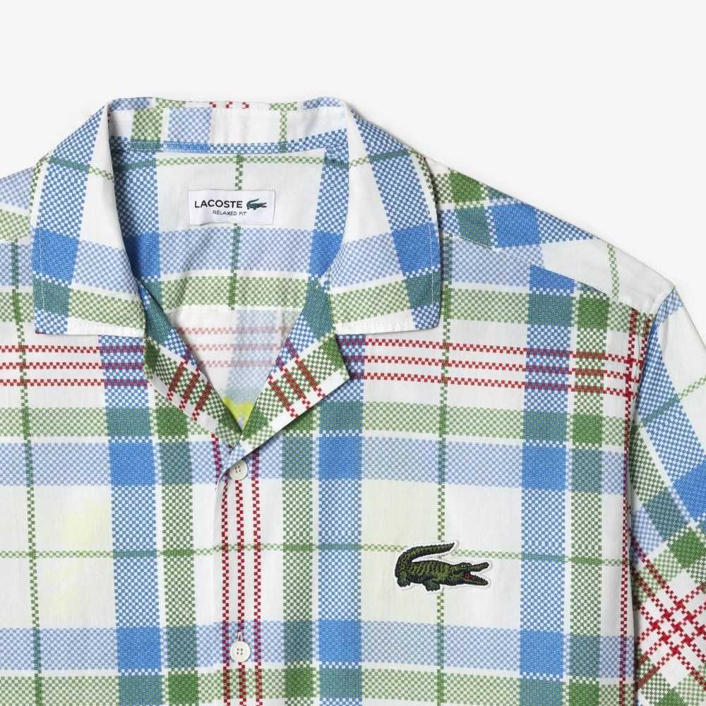 Lacoste Short Sleeve Organic Cotton Check Shirt White | GQJ-150862