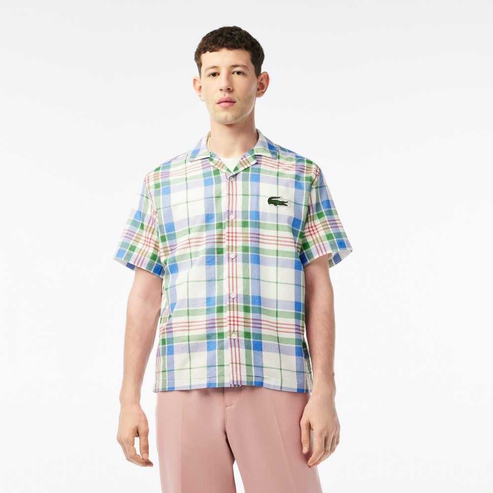 Lacoste Short Sleeve Organic Cotton Check Shirt White | GQJ-150862