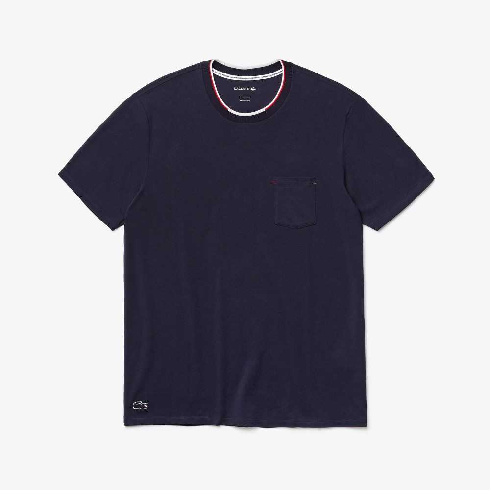 Lacoste Short Sleeve Three-Tone Crew Neck Pajama T-Shirt Navy Blue | NMO-041635