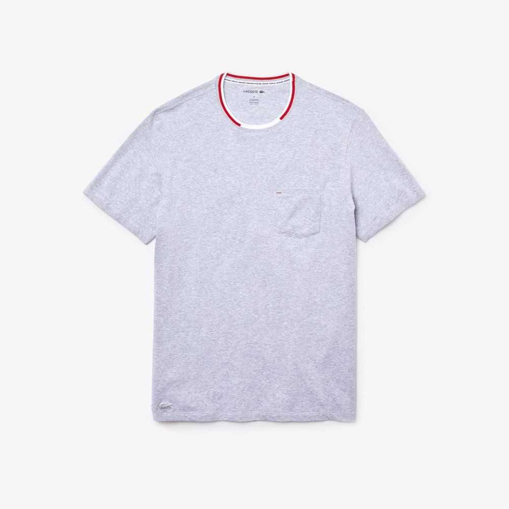 Lacoste Short Sleeve Three-Tone Crew Neck Pajama T-Shirt Grey Chine | TUX-482973