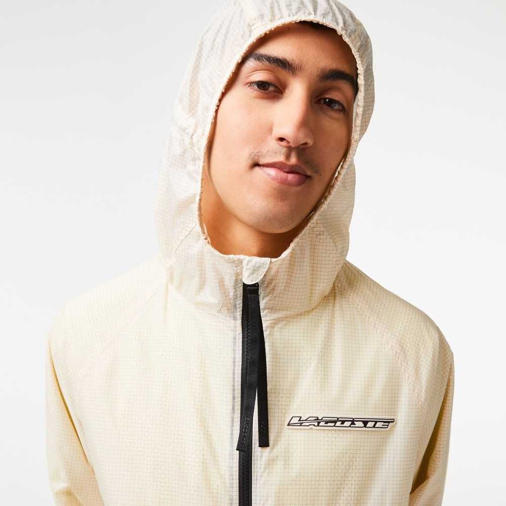 Lacoste Short Zipped Hooded Jacket White / Black | UXI-092873