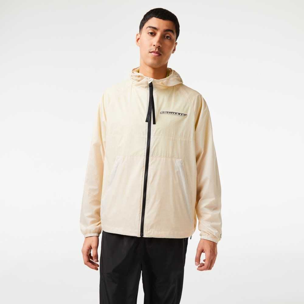 Lacoste Short Zipped Hooded Jacket White / Black | UXI-092873