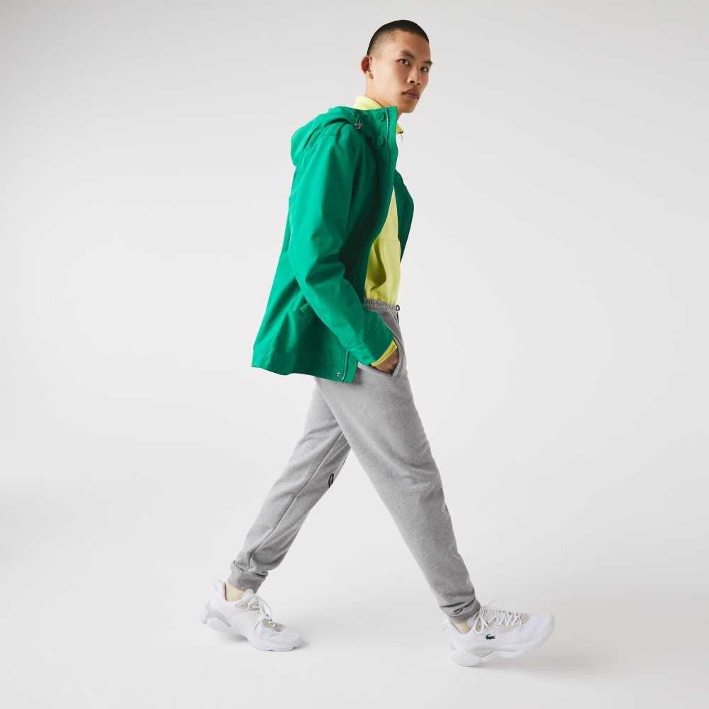 Lacoste Signature And Crocodile Print Cotton Fleece Jogging Pants Grey Chine | MCN-528631