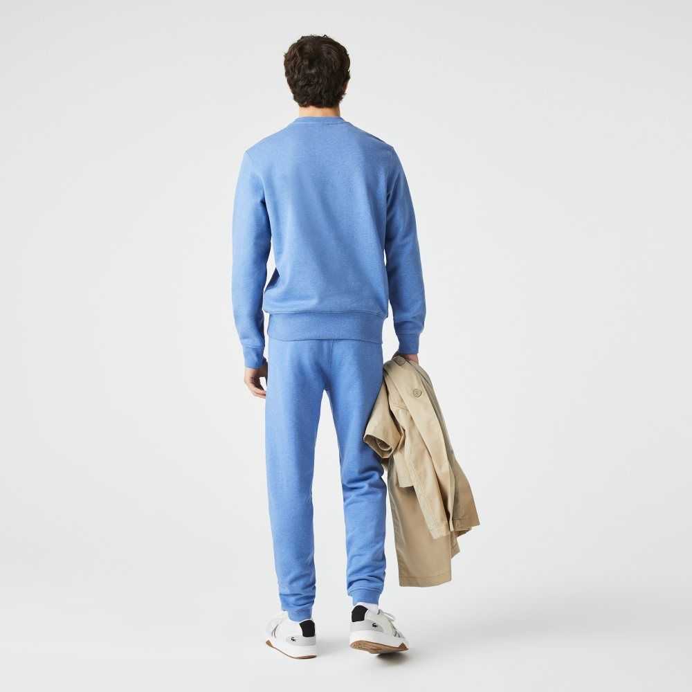 Lacoste Signature And Crocodile Print Cotton Fleece Jogging Pants Blue Chine | ZUY-625978