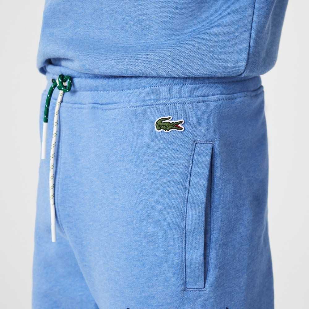 Lacoste Signature And Crocodile Print Cotton Fleece Jogging Pants Blue Chine | ZUY-625978