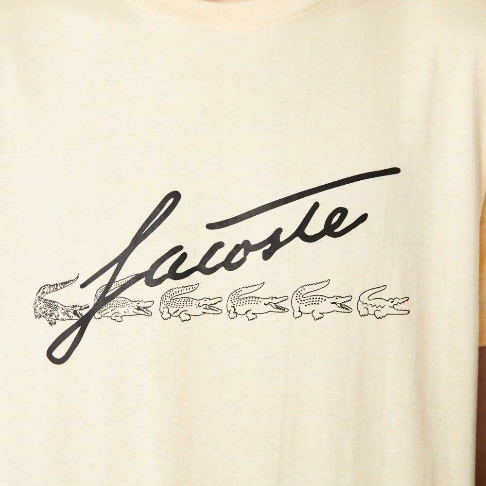 Lacoste Signature And Crocodile Print Crew Neck Cotton T-Shirt Yellow | EJX-361025