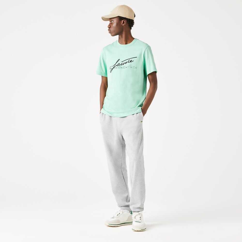 Lacoste Signature And Crocodile Print Crew Neck Cotton T-Shirt Green | MNF-651348