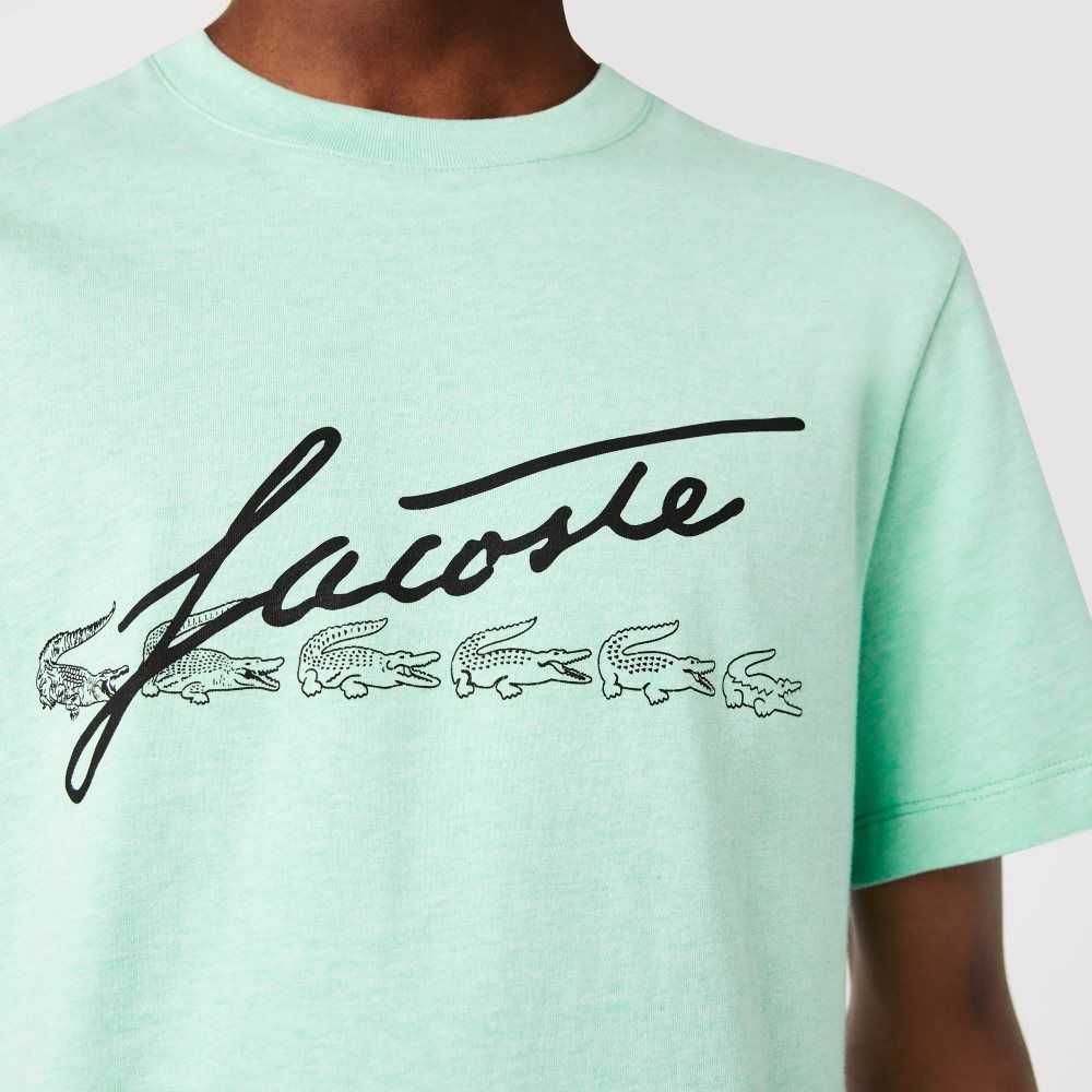 Lacoste Signature And Crocodile Print Crew Neck Cotton T-Shirt Green | MNF-651348