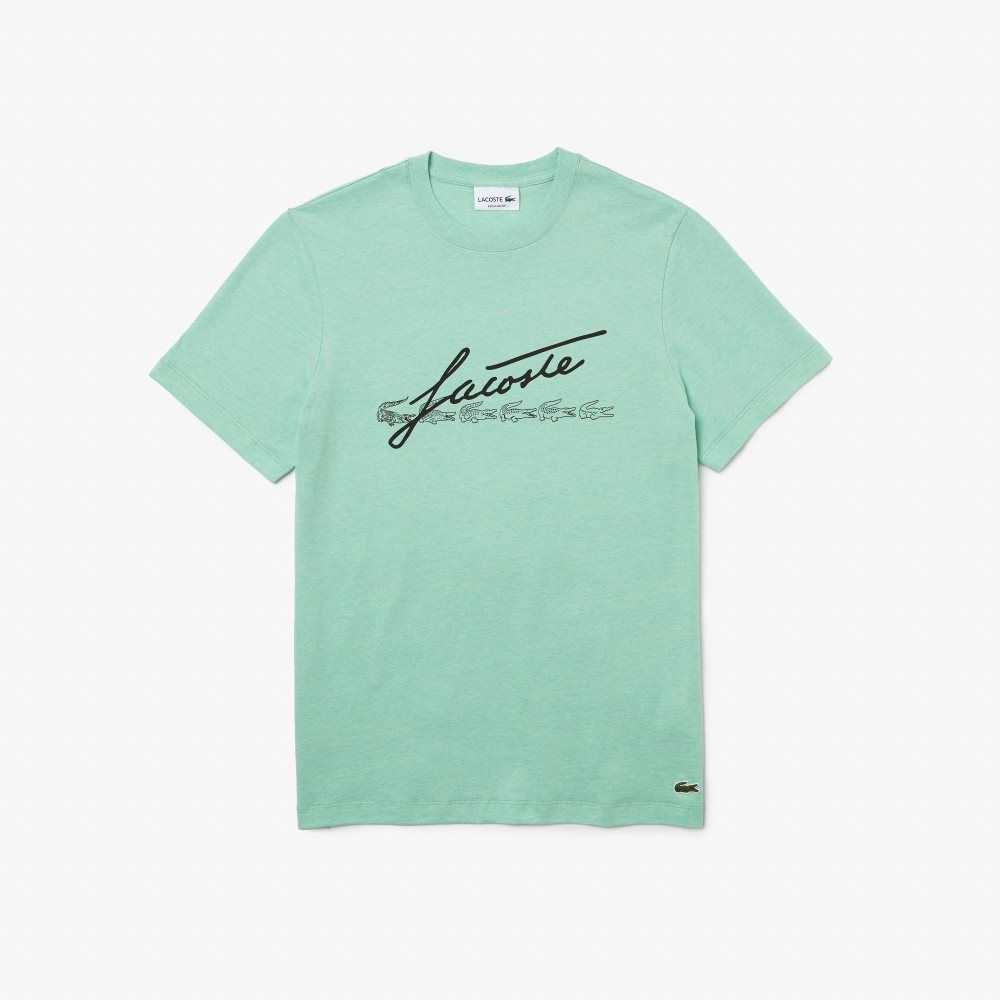 Lacoste Signature And Crocodile Print Crew Neck Cotton T-Shirt Green | MNF-651348