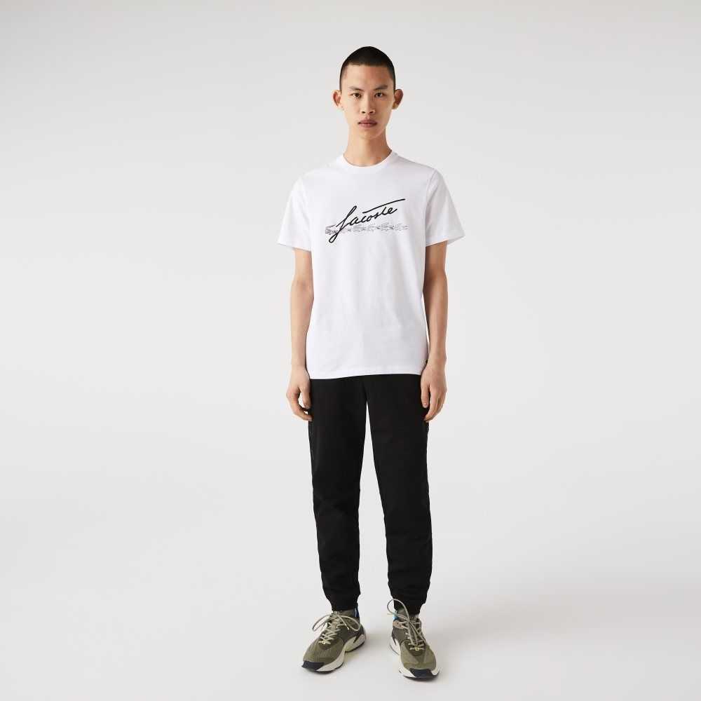 Lacoste Signature And Crocodile Print Crew Neck Cotton T-Shirt White | RHP-182064