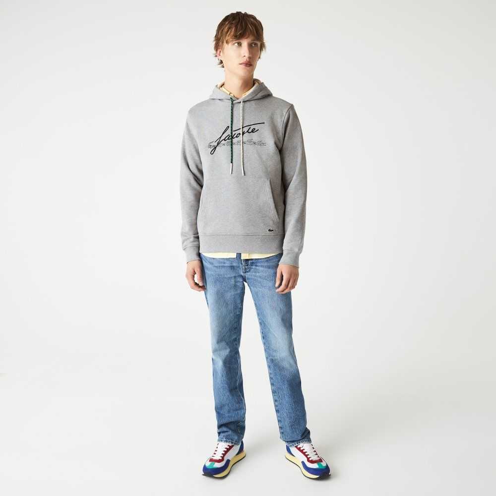 Lacoste Signature Flecked Cotton Fleece Hoodie Grey Chine | VHB-851702