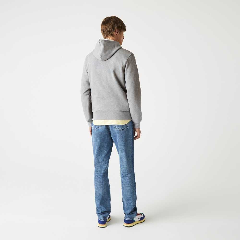 Lacoste Signature Flecked Cotton Fleece Hoodie Grey Chine | VHB-851702