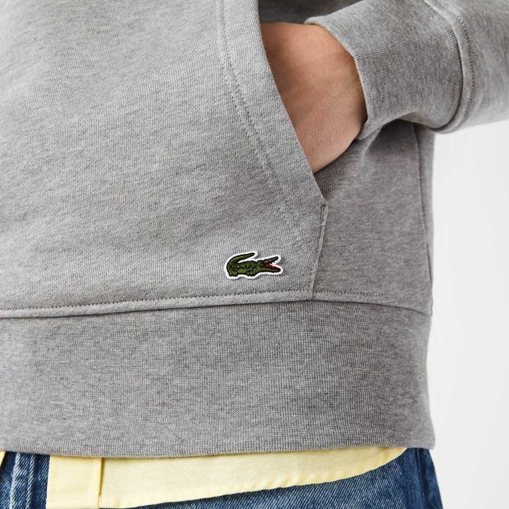 Lacoste Signature Flecked Cotton Fleece Hoodie Grey Chine | VHB-851702