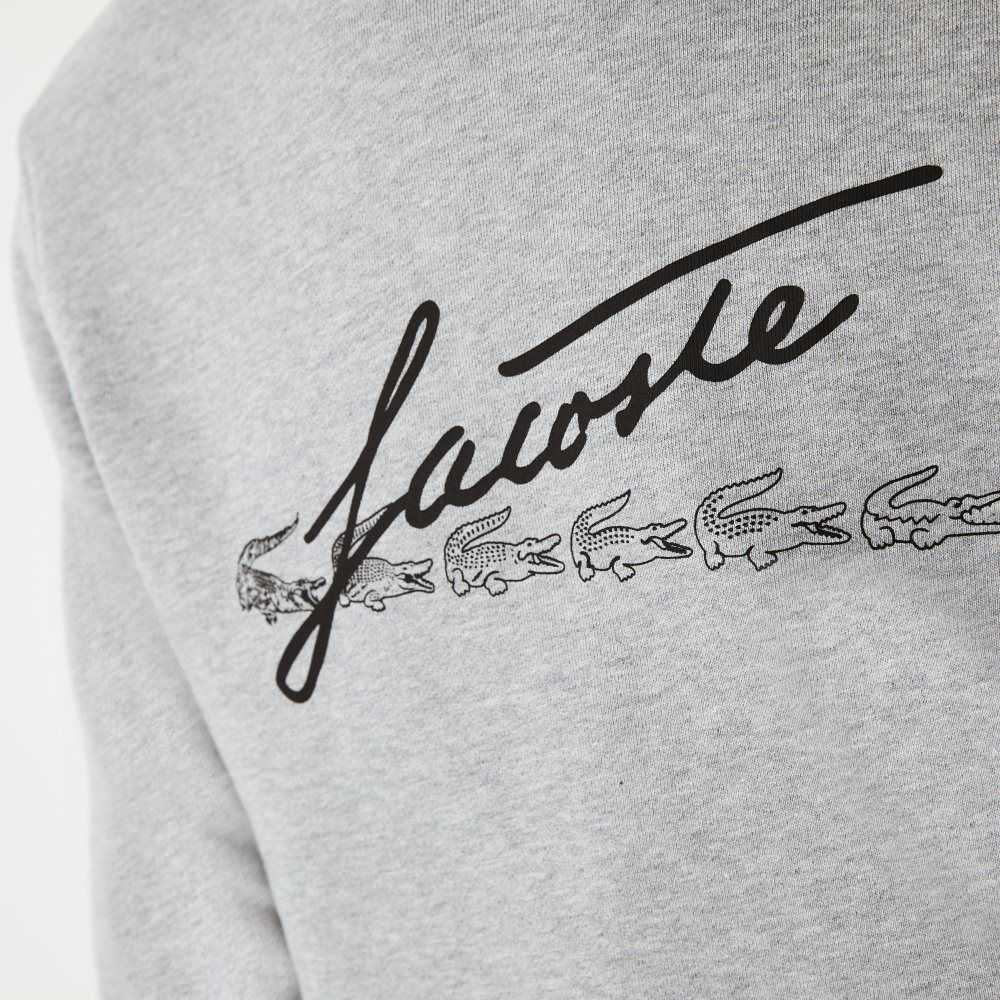 Lacoste Signature Flecked Cotton Fleece Hoodie Grey Chine | VHB-851702