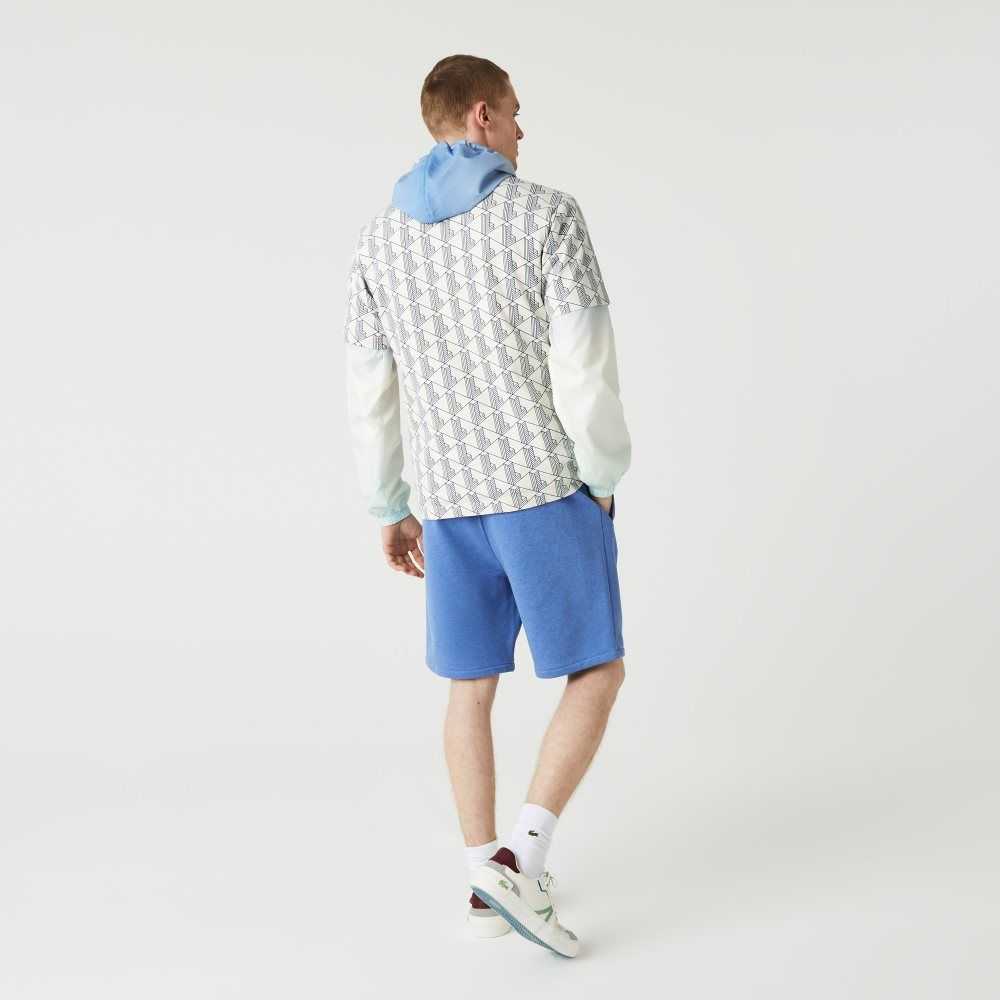 Lacoste Signature Print Cotton Fleece Shorts Blue Chine | GYZ-890715