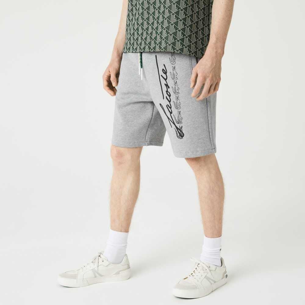 Lacoste Signature Print Cotton Fleece Shorts Grey Chine | KDL-478935