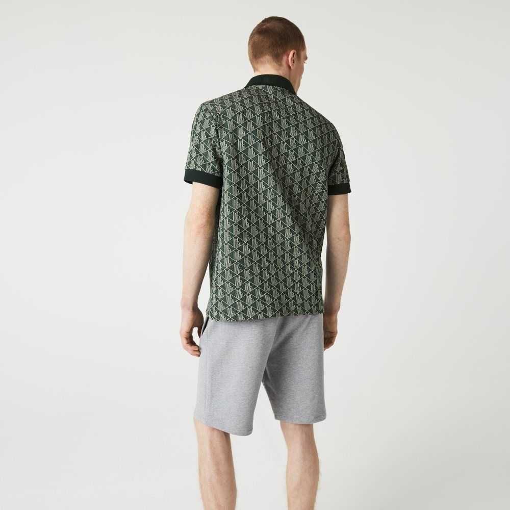 Lacoste Signature Print Cotton Fleece Shorts Grey Chine | KDL-478935