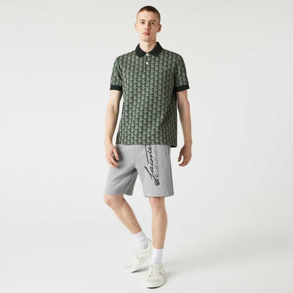 Lacoste Signature Print Cotton Fleece Shorts Grey Chine | KDL-478935