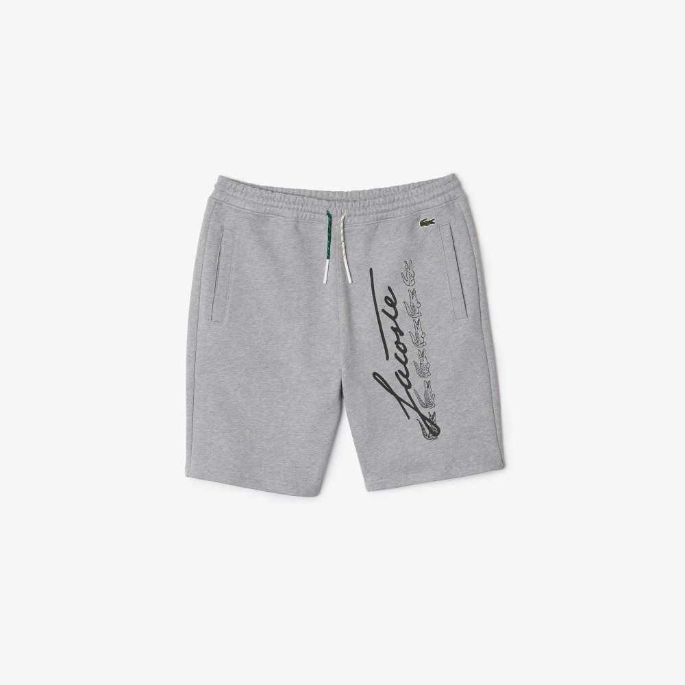 Lacoste Signature Print Cotton Fleece Shorts Grey Chine | KDL-478935