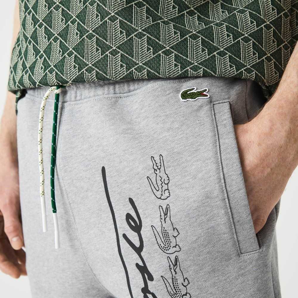 Lacoste Signature Print Cotton Fleece Shorts Grey Chine | KDL-478935