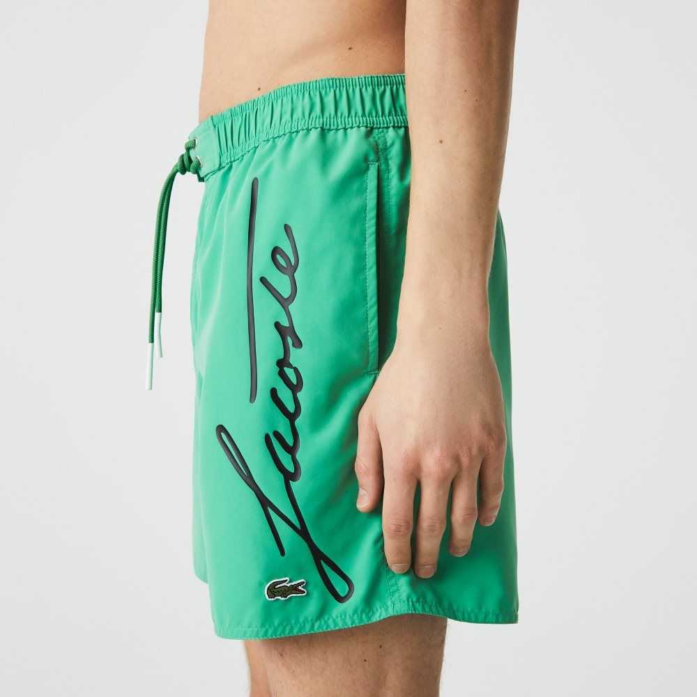 Lacoste Signature Print Light Swimming Trunks Green | DAW-706895